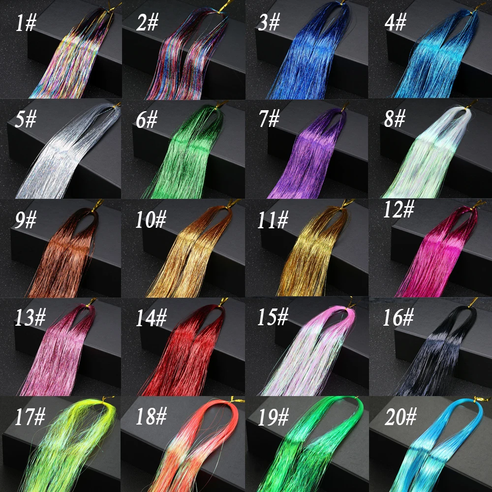 Synthetic Hair Tinsel Rainbow Colored Strands Girl Headwear Hair Laser False Hair Extensions Bling Decoration Glitter Party 3