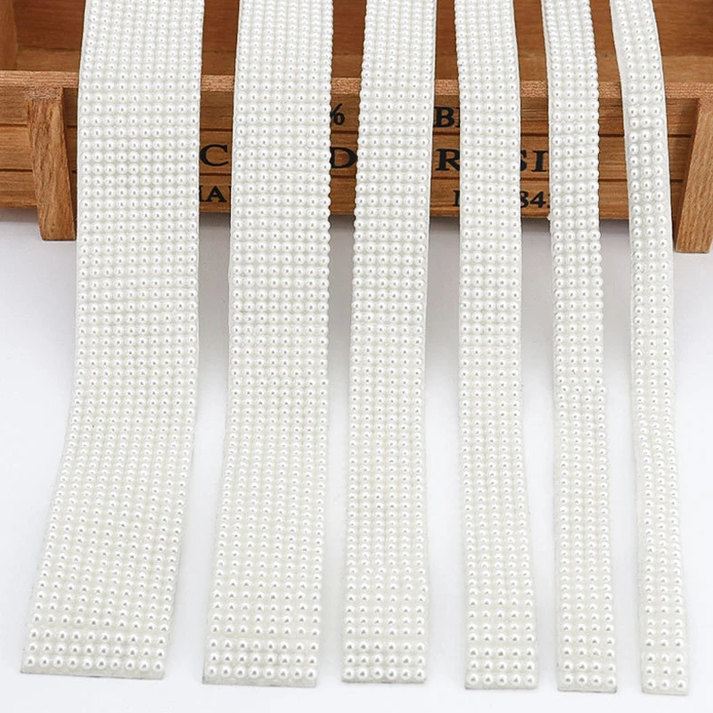 10Yards Pearl Strips Ribbon Self Adhesive Tape Artificial Pearl Wrap Roll Stickers Trim DIY Crafts Wedding Party Decor