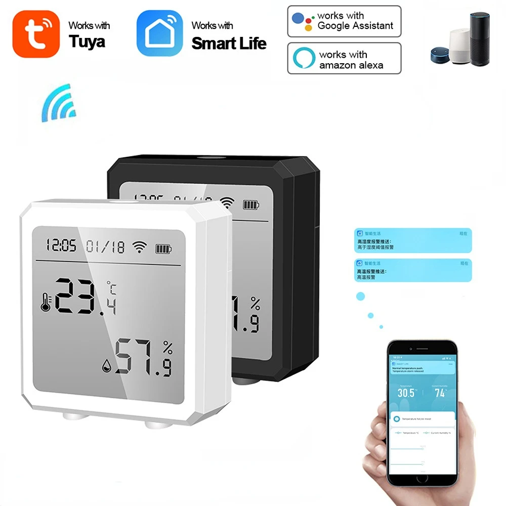 

Датчик температуры и влажности Tuya Smart Home с Wi-Fi и поддержкой Alexa Google