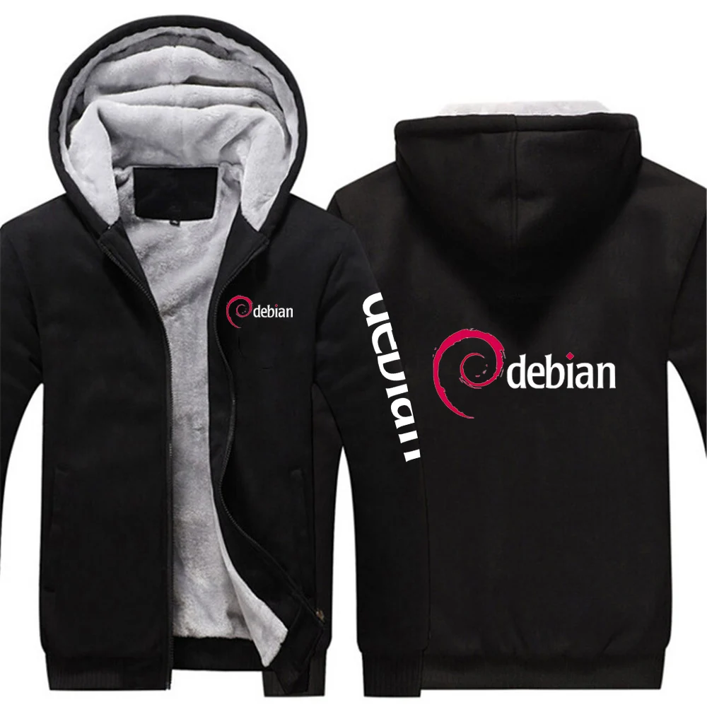 Debian Autumn Winter Hoodie Men Sweatshirt Thick Fleece Zipper