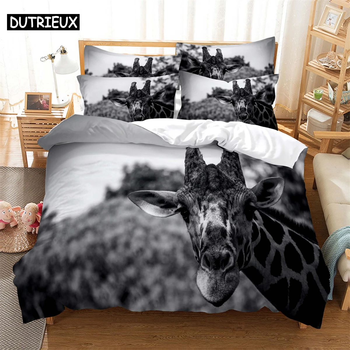 

Giraffe Bedding 3-piece Digital Printing Cartoon Plain Weave Craft For North America And Europe Bedding Set Queen