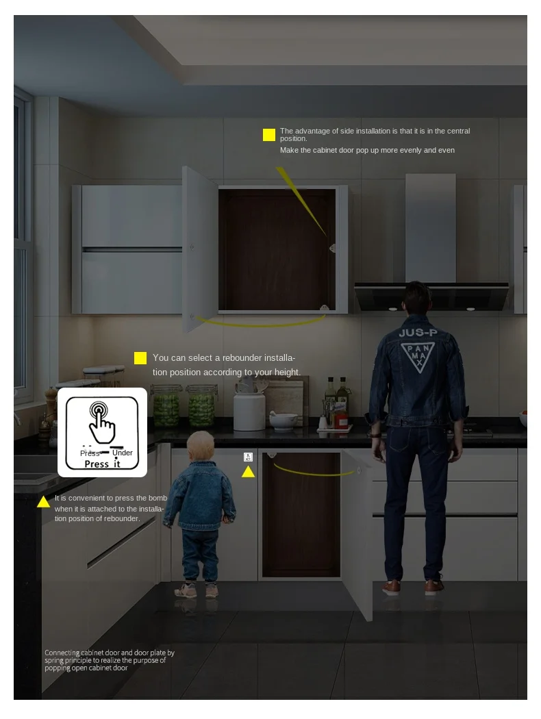 para abrir o toque, Catch Stop, ímã de cozinha auto-alinhado, DIY