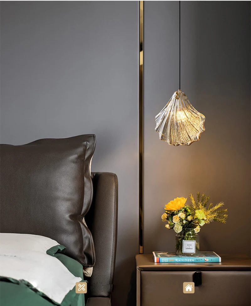 Description Picture 5 of itemLuxury Bedroom Bedside Small Pendant Light Creative LED Hanging Light for Kitchen Foyer Bar Dining Table Modern Shell Glass Lamp
