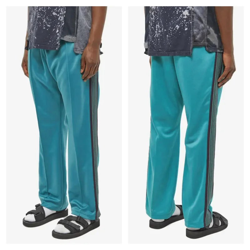 

Green Drawstring Nee dles Sweatpants Embroidered Stripe Straight Pants Men Women Casual Drawstring Pants