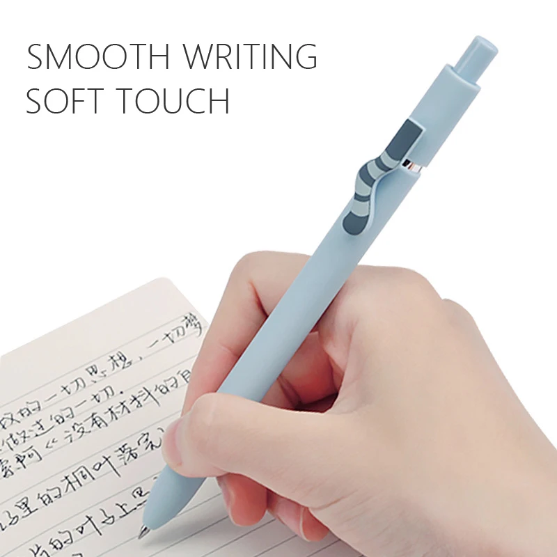 Cute Cat Gel Pen Morandi Color 0.5mm Balck Ink Quick-Dry Push Button Pens for Office School Students Exam Writing Stationery