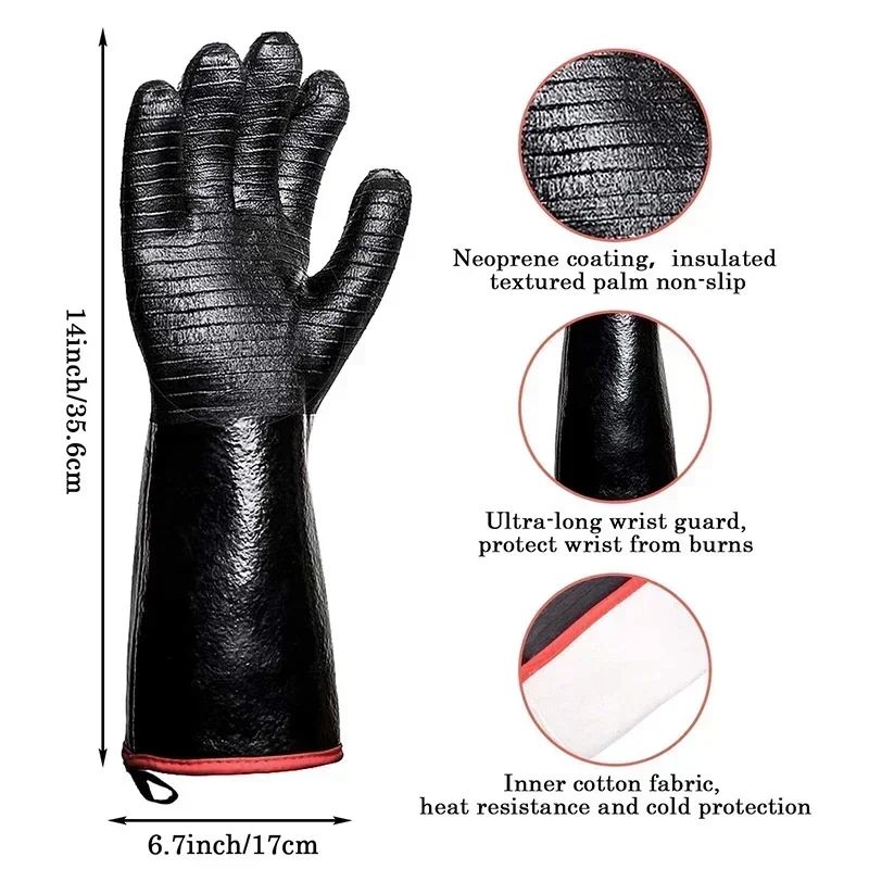 BBQ Gloves Heat Resistant Gloves Baking Sheet Firewood Grill Smoker Cooking Pit Barbecue Waterproof Oil Resistant