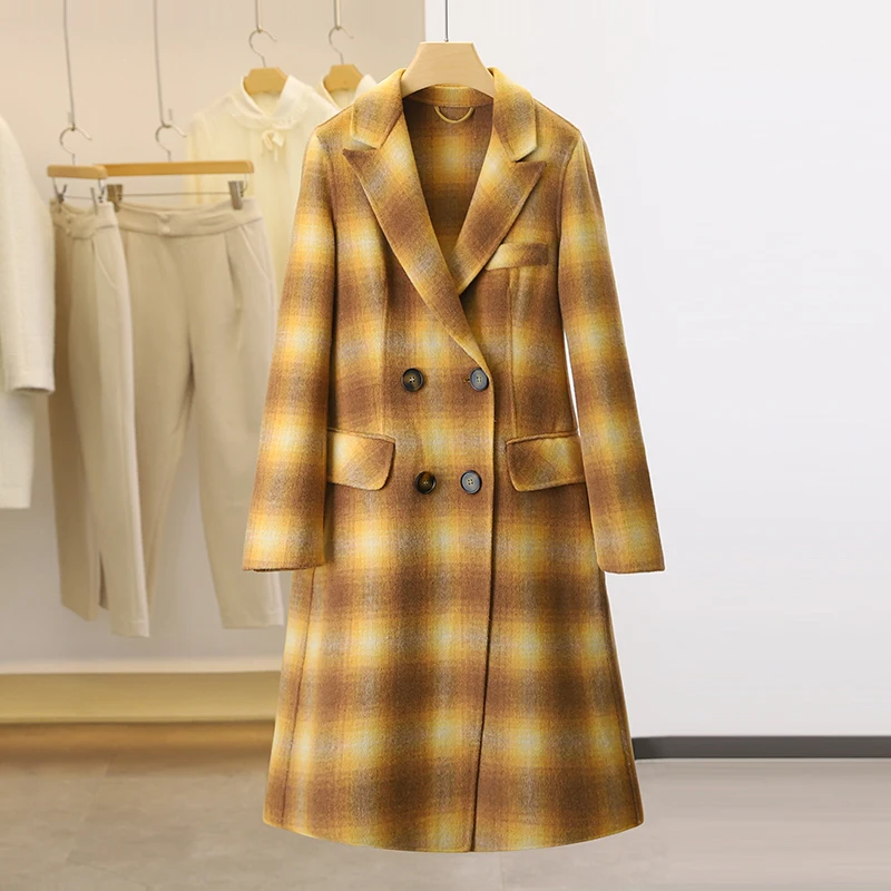 

Women's wool coat Plaid wollen coats