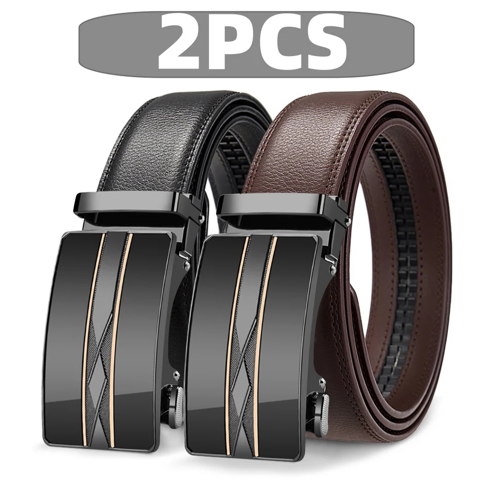 High Quality Genuine Leather Men’s Belt, Adjustable Ratchet Automatic Buckle, Black/Brown Cuttable Business Casual Belt
