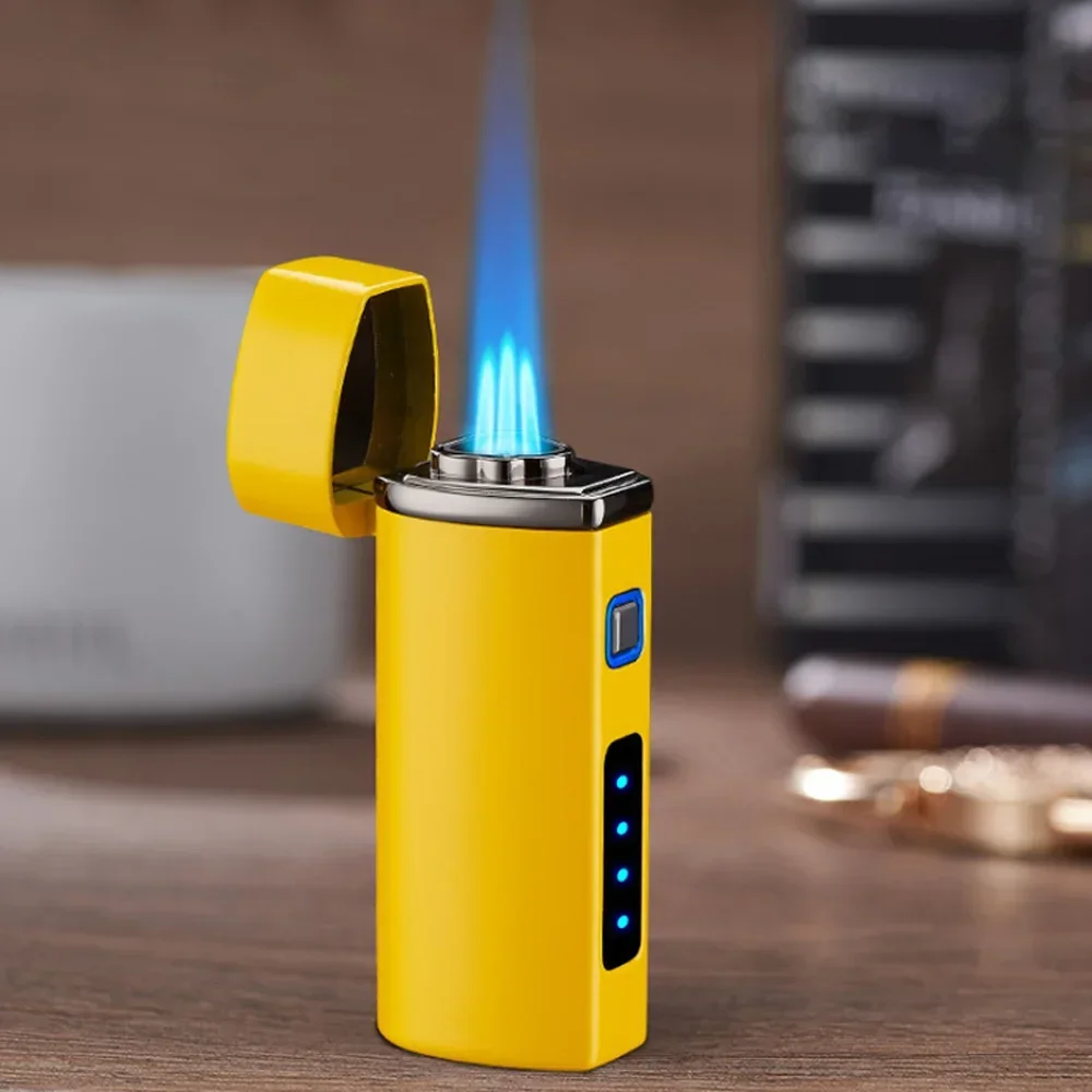 New 2025 touch sensitive metal outdoor windproof Type-C rechargeable portable turbo three torch blue flame jet gas lighter