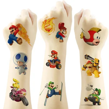 20PCS Super Mario Bros Temporary Tattoo Stickers Cute Cartoon Anime Children Waterproof Tattoos Sticker Pack Kids Girl Gift Toy