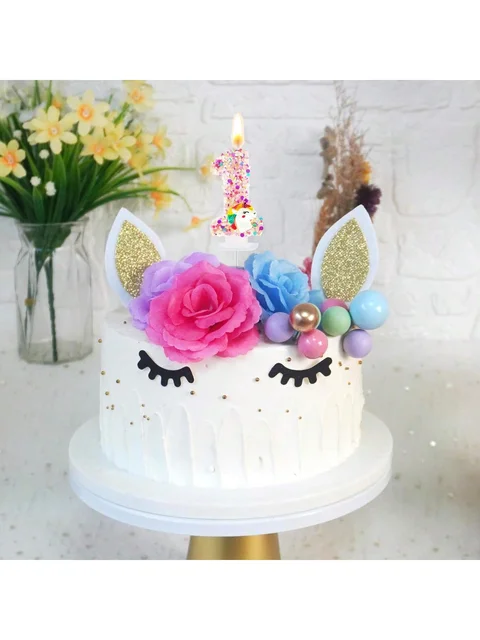 Bougie d'anniversaire numéro 0-9, bougie de gâteau joyeux anniversaire, fournitures de fête sur le thème de la licorne 3