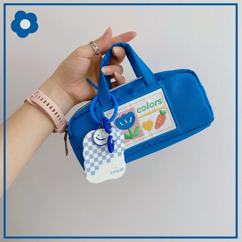 Japanese Ins Style Handle Pencil Case Waterproof Large Capacity Cosmetic & Stationery Organizer Bag for Girls (6 Colors)