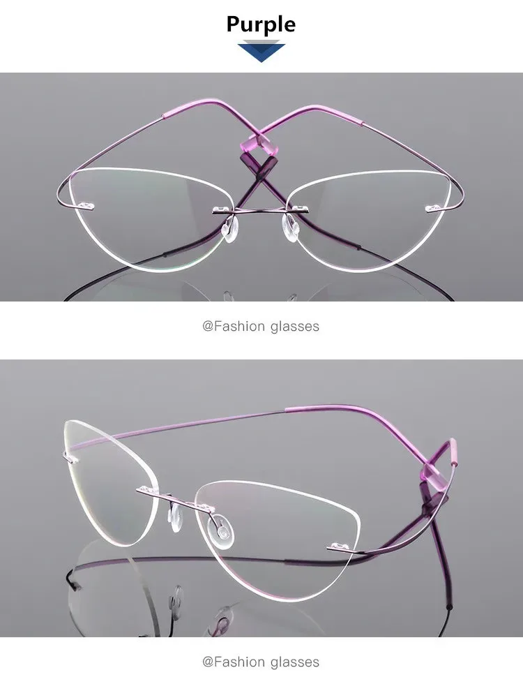 Women's Titanium Alloy Rimless Cat Eye Blue Light Blocking Reading Glasses