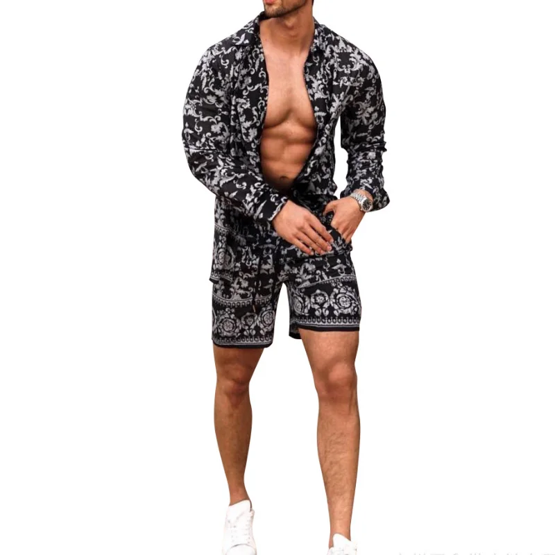 

Рубашка и шорты мужские с коротким рукавом, пляжный комплект из 2 предметов, уличная одежда, повседневный Гавайский костюм с принтом, MY463