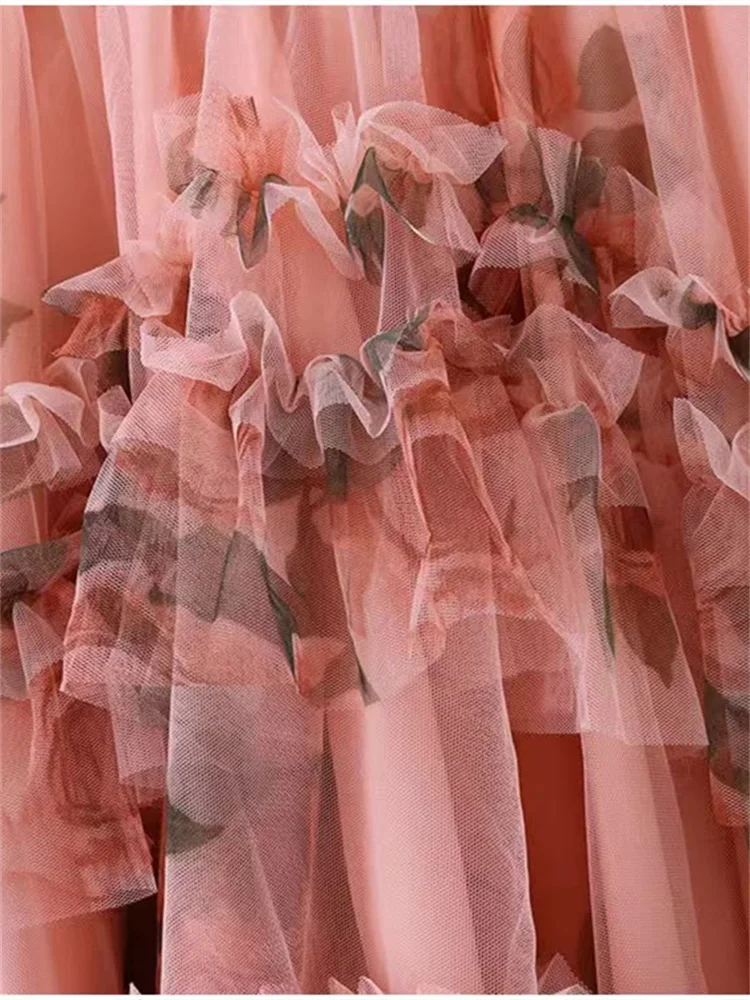 French Style Holiday Ruffle Irregular Midi Long Party Skirt Ball Gown Multi Layer Mesh Fashion Gauze Tutu Elegant Vintage Skirts