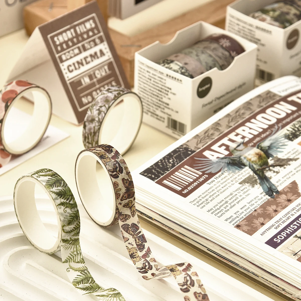 5 롤/박스 포레스트 플랜트 프린트 와시 테이프 세트 DIY 스크랩북 일기 사진 앨범 공예 용품을 위한 장식 마스킹 테이프
