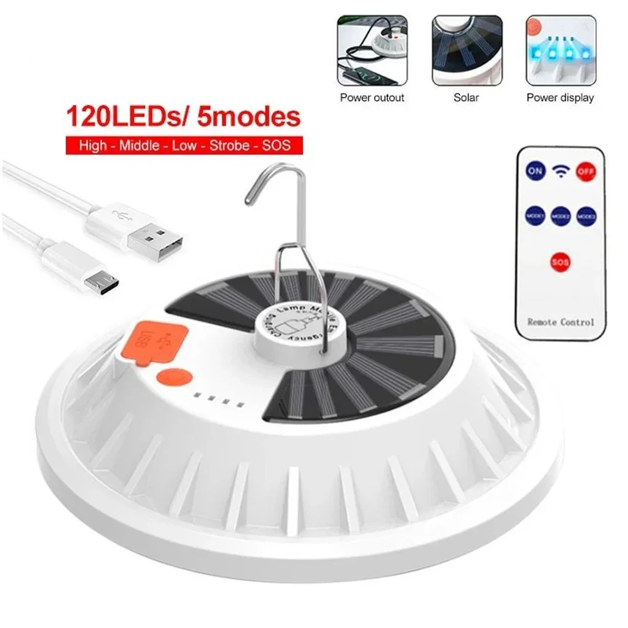 Remote Control Rechargeable 120LED Bulb Lamp Home Portable Lantern Emergency Night Market Light Outdoor Solar Camping Tent Light