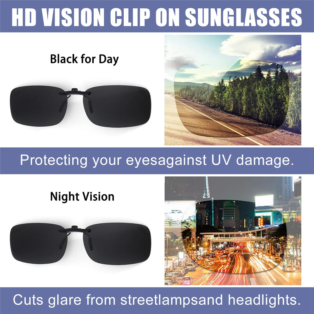 Unisex Clear Dark Green Polarized Lens Sunglasses Clip On Eyeglasses