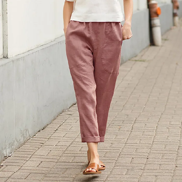 Large Size Women's Nine Minutes Casual Pants Spring and Autumn New Linen-cotton Loose Thin Straight Tube Thin Radish Haren Pants