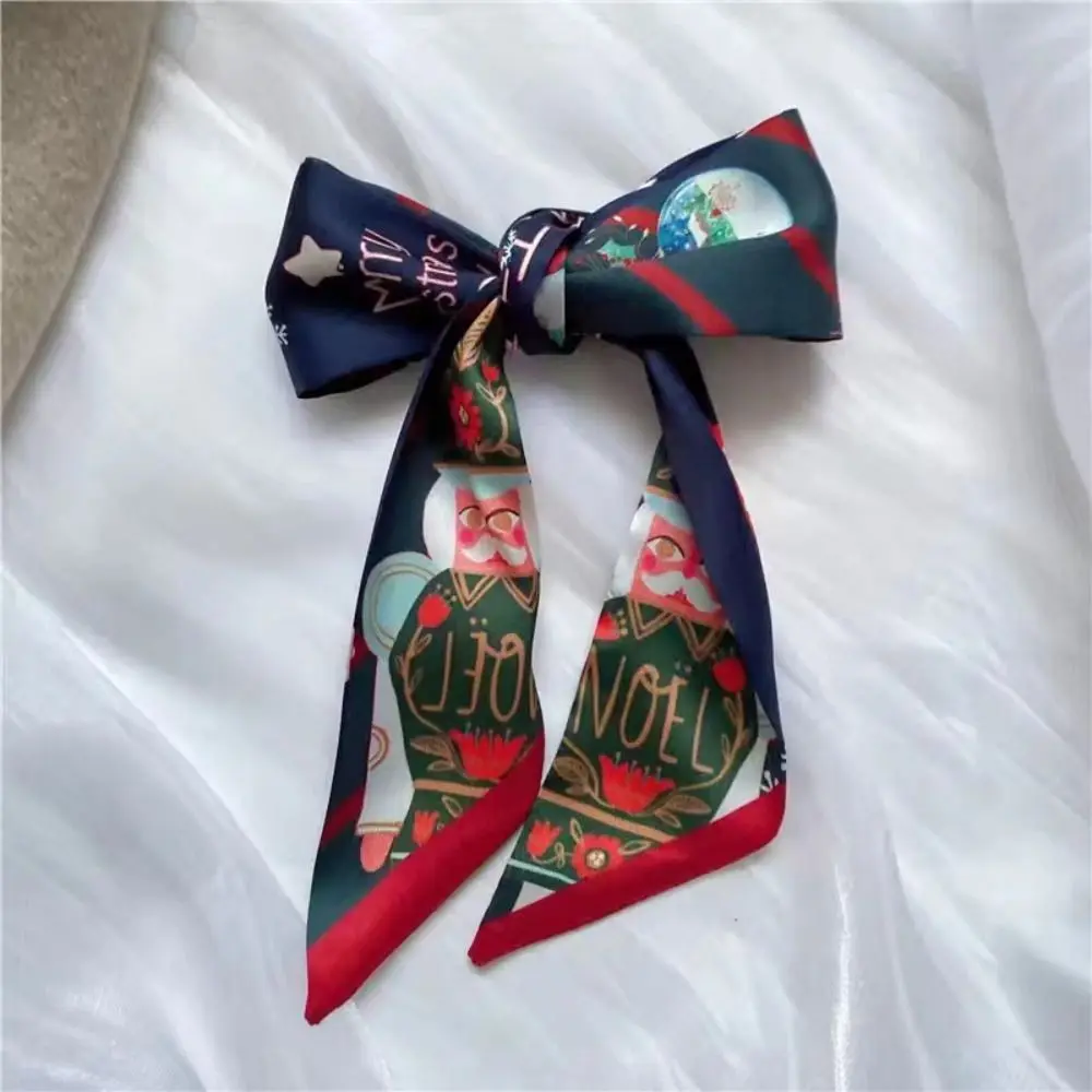 Red Christmas Silk Scarf All-match Santa Claus Ribbon Headband Scarf Hair Band Hair Tie Printed New Year Scarf Women