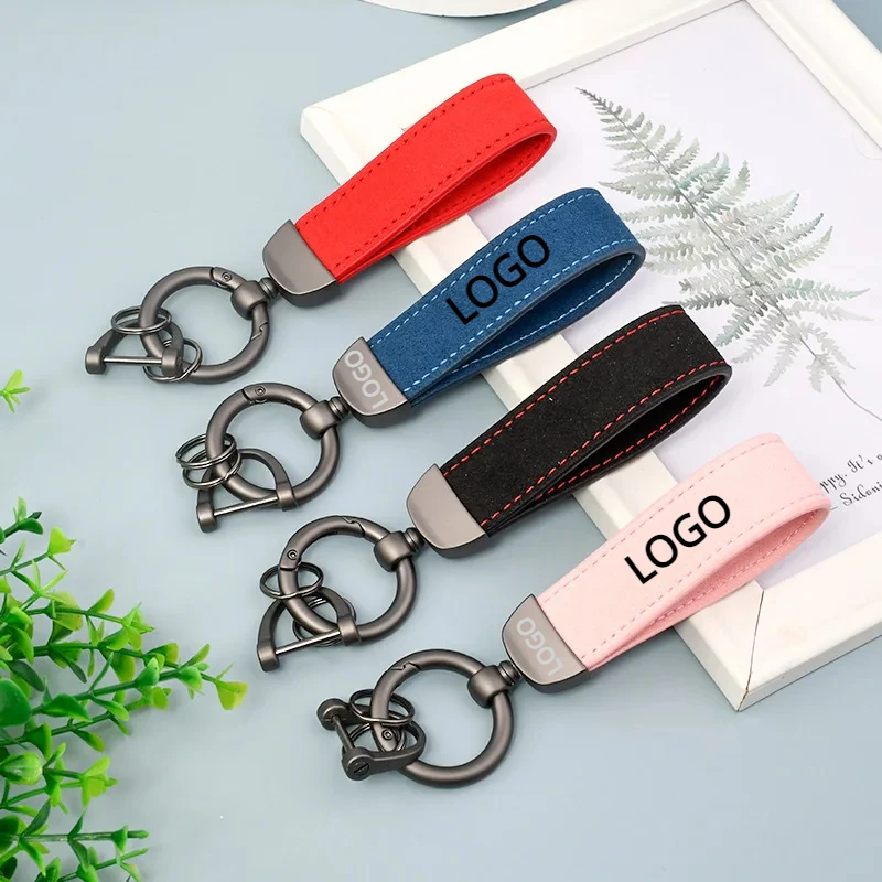 Customized Suede Leather Car Keychain for Men and Women Laser Engrave Retro Vintage Key Chains Ring Lanyard Strap Keyring new retractable lanyard badges holder office cellphones id card universal keychain name tag reels chain clips necklace strap