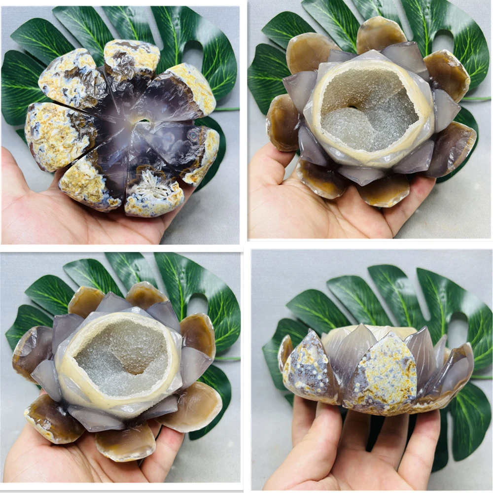 Buddhist Treasure Natural Gemstone Geode Agate Lotus Hand-carved Three-dimensional Lotus Holy Light Wisdom Stone Healing images - 6