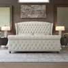 King Size Platform Bed Frame, Chenille Upholstered Sleigh Beds with Scroll Wingback Headboard & Footboard, King Bed Frame 3