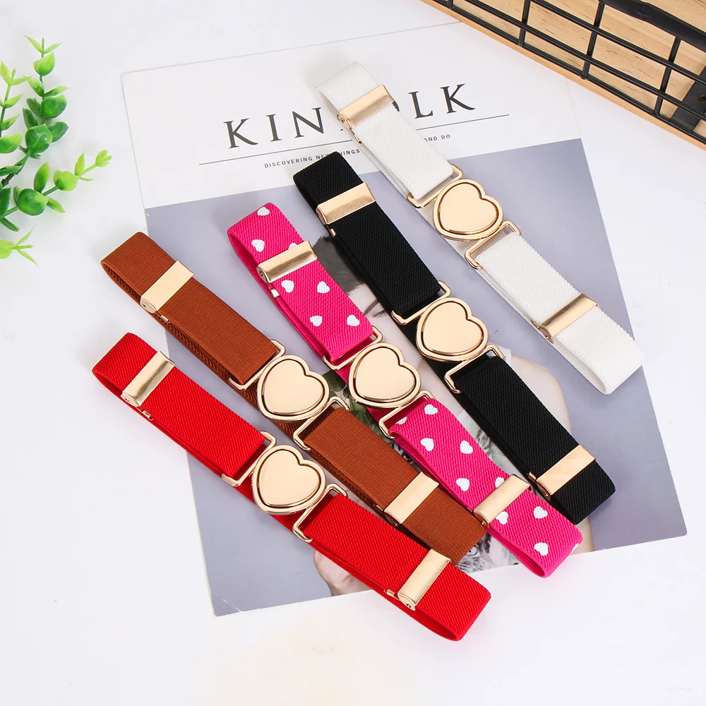Kids Elastic Belts Girl Stretch Waist Belt Adjustable Heart Belt Uniform for Teen Kids Girls Dresses