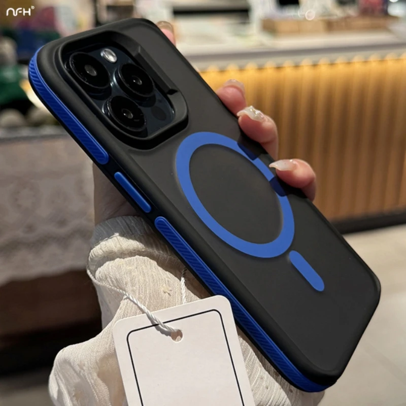 For iPhone 16 Pro Max Luxury Magsafe Magnetic Matte Bicolor Frame Phone Case For iPhone 12 13 14 15 Plus 17 Air Protective Cover