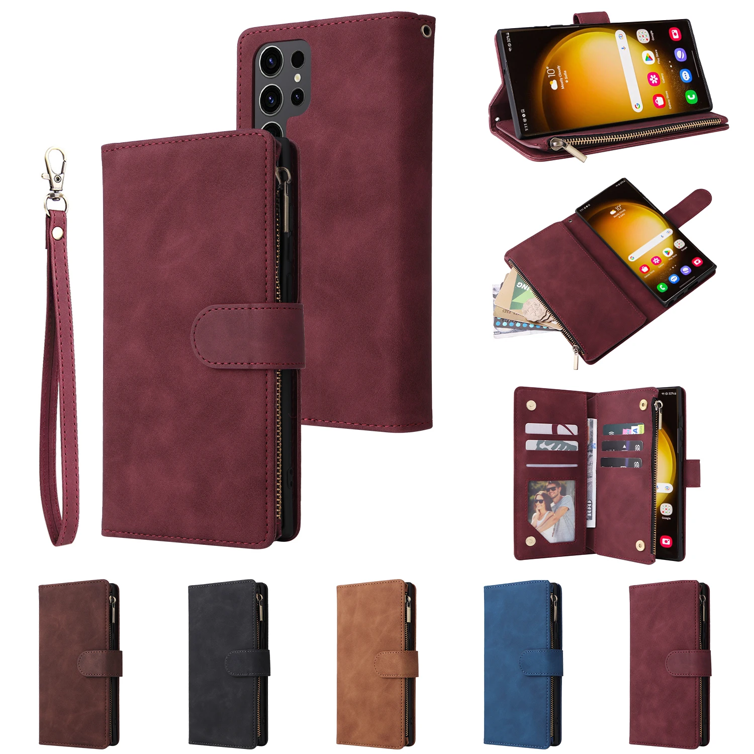 

CAESBON Wallet With Card Photo Frame Holder Magnetic Flip Leather Case For Samsung Galaxy S24 S23 Ultra S22 S21 S20 S10 S9 A55