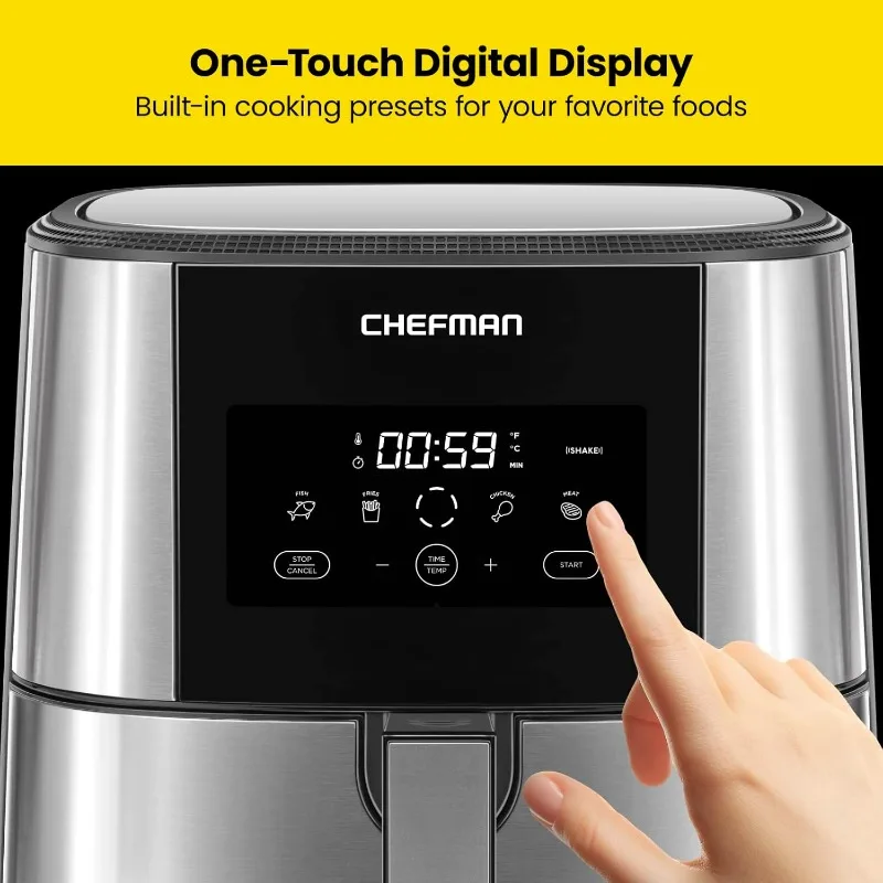 Chefman TurboFry&reg; Touch Air Fryer, XL 8-Qt Family Size, One-Touch Digital Control Presets, French Fries, Chicken, Meat, Fish