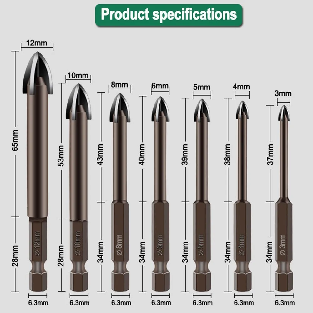 Cross Hexagon Tile Glass Cement Metal Ceramic Wood Plastic Hole Saw Triangle Alloy Drill Bit 3mm 4mm 5mm 6mm 8mm 10mm 12mm