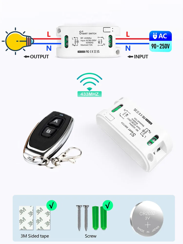 Interruttore Wireless 433Mhz Per Luci - Telecomando Con Ricevitore | Portata 30m Fino A 1500W - Foto 8