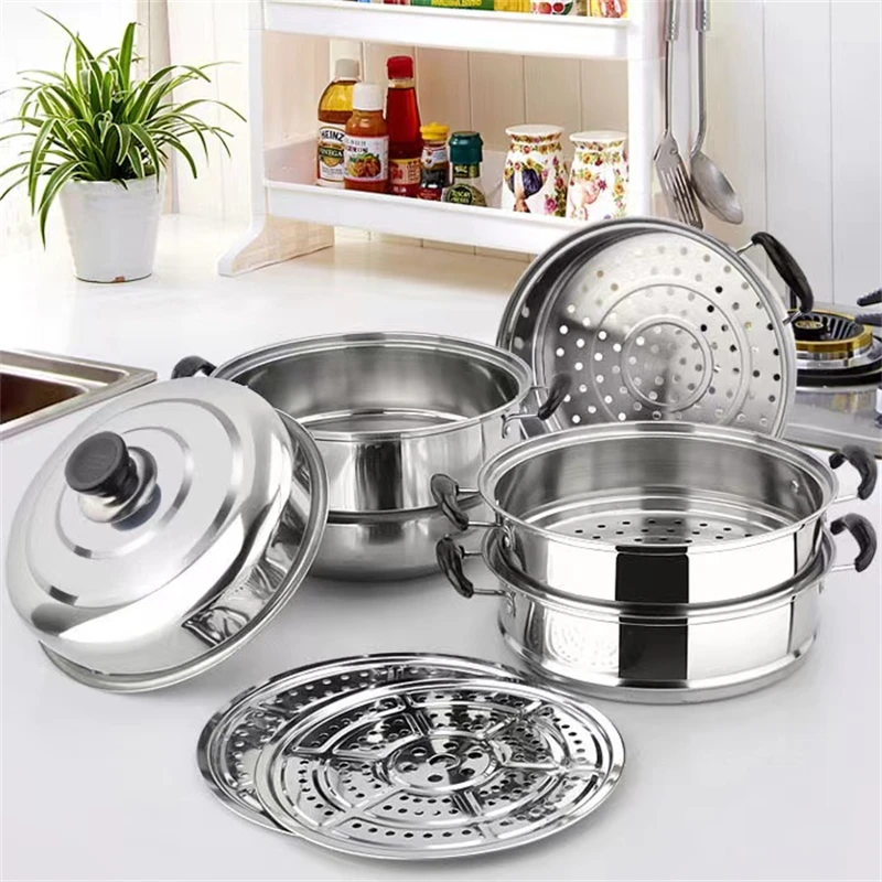 28cm Stainless Steel Two Three Layer Thick Steamer Pot Soup Steam Pot Universal Cooking Pots for Induction Cooker Gas Stove