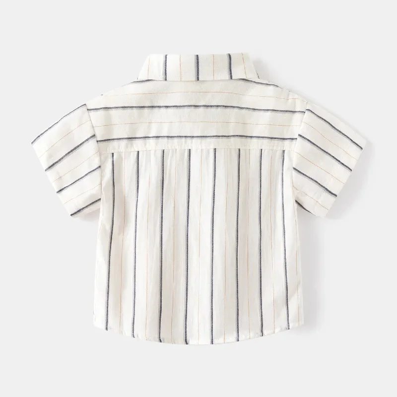 Boy's Short Sleeve Shirt Summer New Korean Children's Striped Embroidered Baby Loose Shirts Kids Costumes
