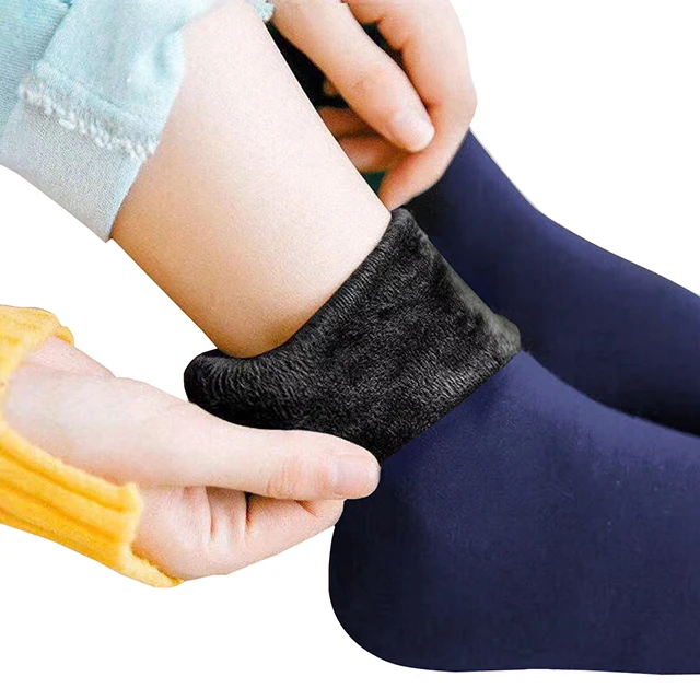 New Velvet Women Winter Warm Thicken Thermal Socks Soft Casual Solid Color Sock Wool Cashmere Home Snow Boots Floor Sock 1Pairs Navy