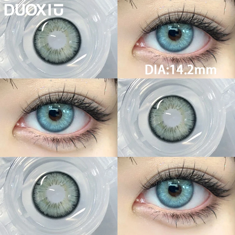 DUOXIU 1Pair Myopia Lenses Blue Color  Degree Myopia Yearly Use Eyes Lenses With Diopters Prescription Fashion Lenses Blue Eyes