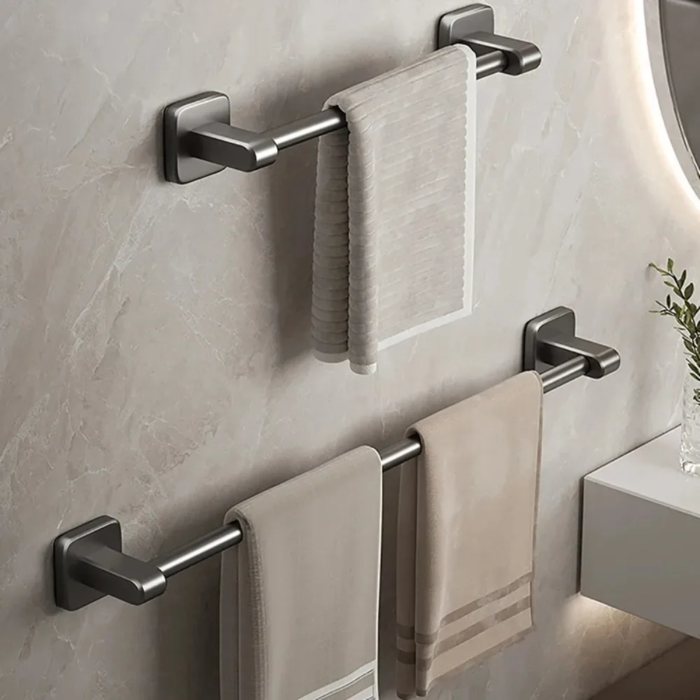 Bathroom Towel Rack Single Pole Towel Bar Hanging Rod Space Aluminum