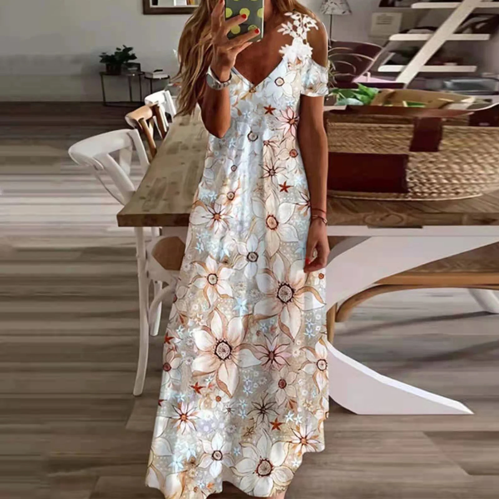 Formal Dress Floral Print Summer Dress Lace Party Dress Loose-fitting High  Waist -line Maxi Dress For Banquet Платье Женское - Dresses - AliExpress