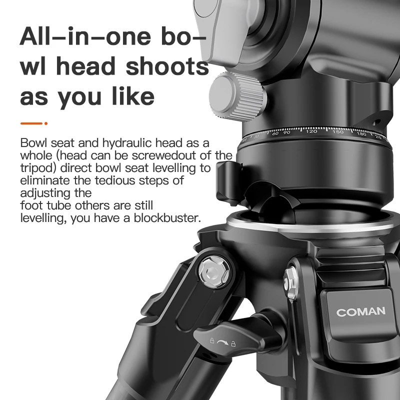 COMAN Light S Carbon Travel Tripod With Hydraulic Damping Fluid Head Ball Base With 1/4 Screw Arca Swiss Plate For DSLR Camera