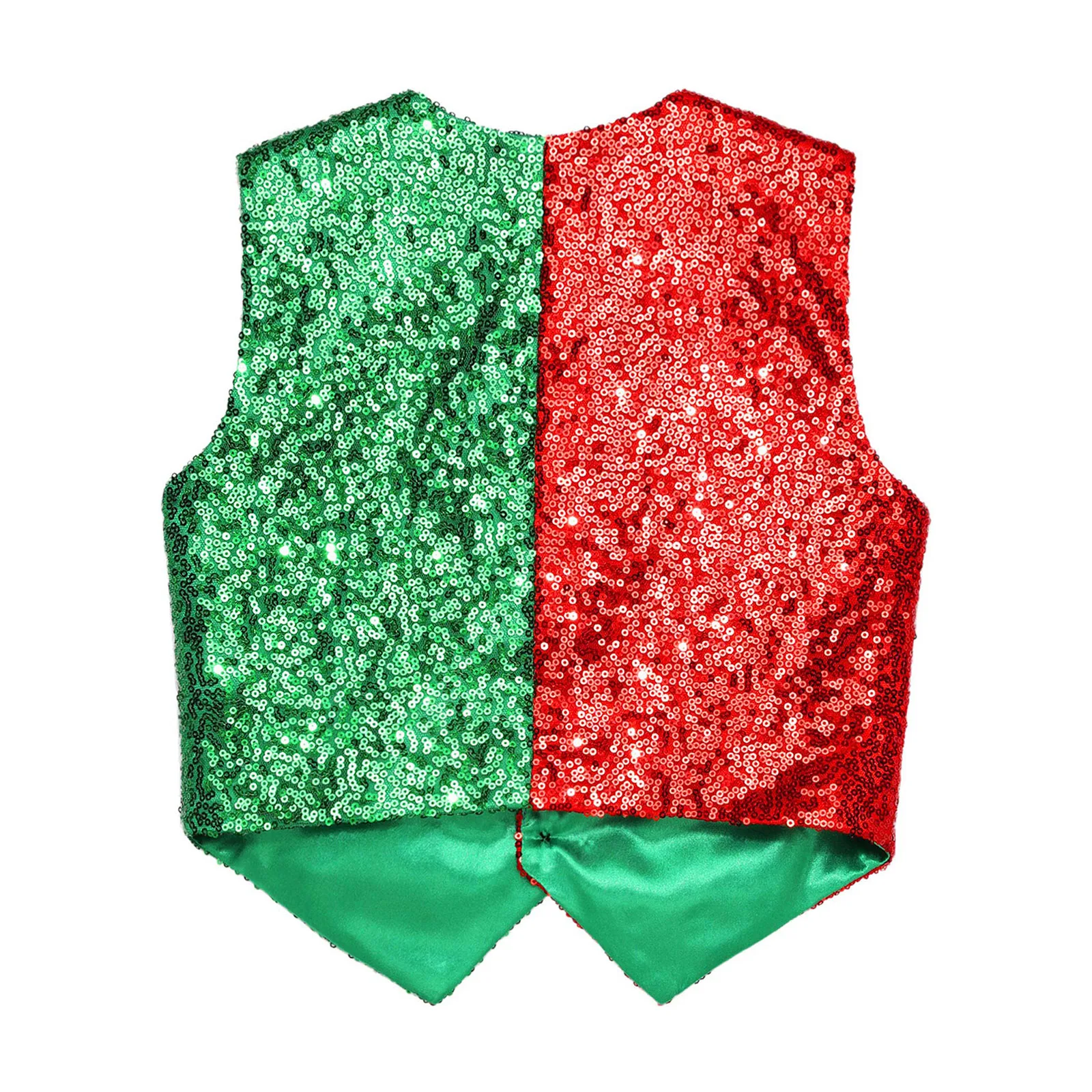 Kids Boys Christmas Sequin Vest Halloween Waistcoat Theme Party Circus Magic Show Cosplay Costume Xmas Elf Santa Clause Dress Up