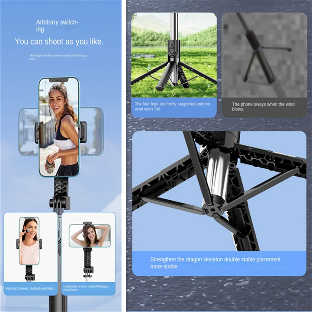 Wireless Selfie Stick Tripod Stand Detachable Remote light for iPhone Mobile Phone Live Streaming selfie stick tripod selfie stick cell phone selfie stick smartphone selfie stick phone selfie tripod