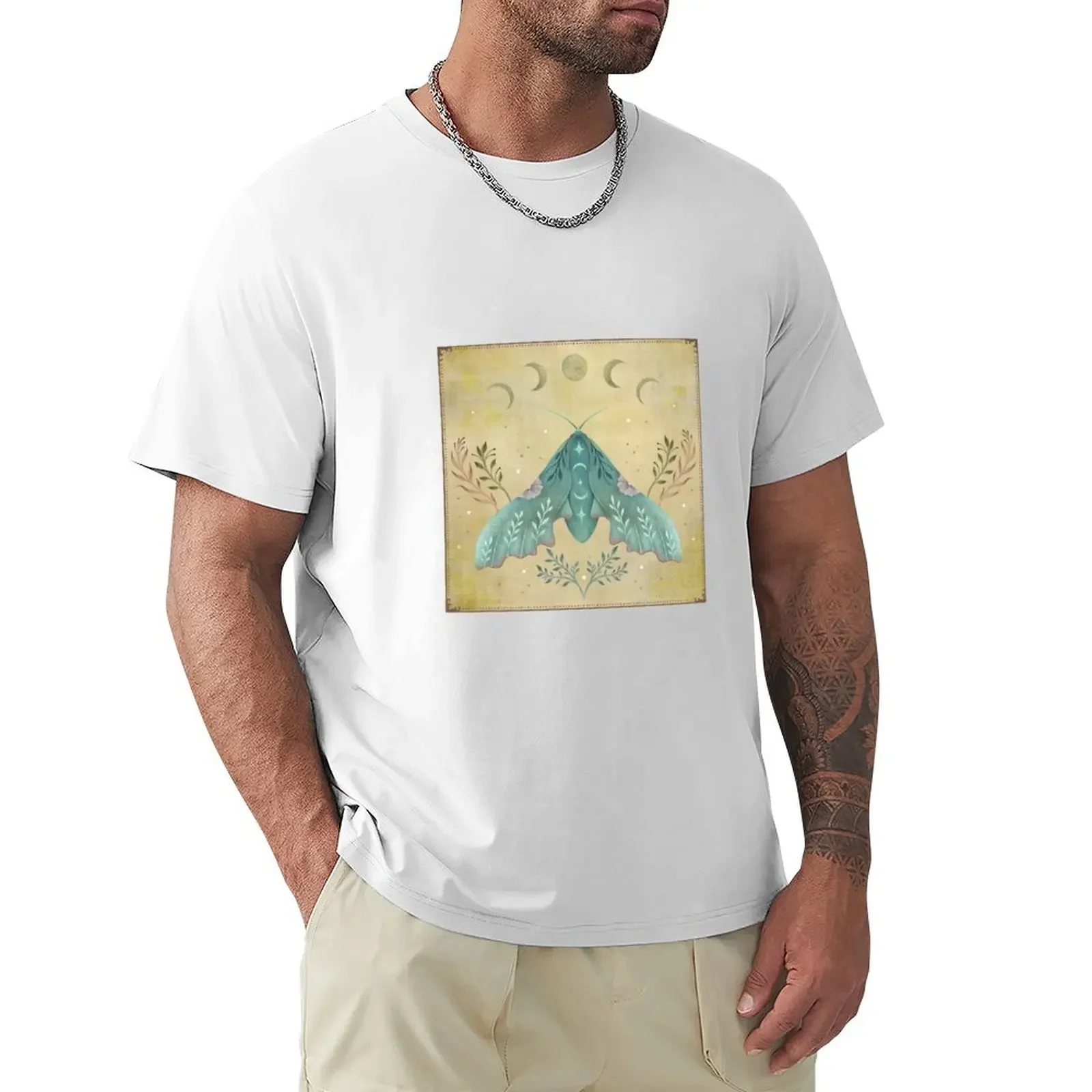 

Luna and Moth - Oriental Vintage T-shirt cute tops anime blacks Men's t shirts