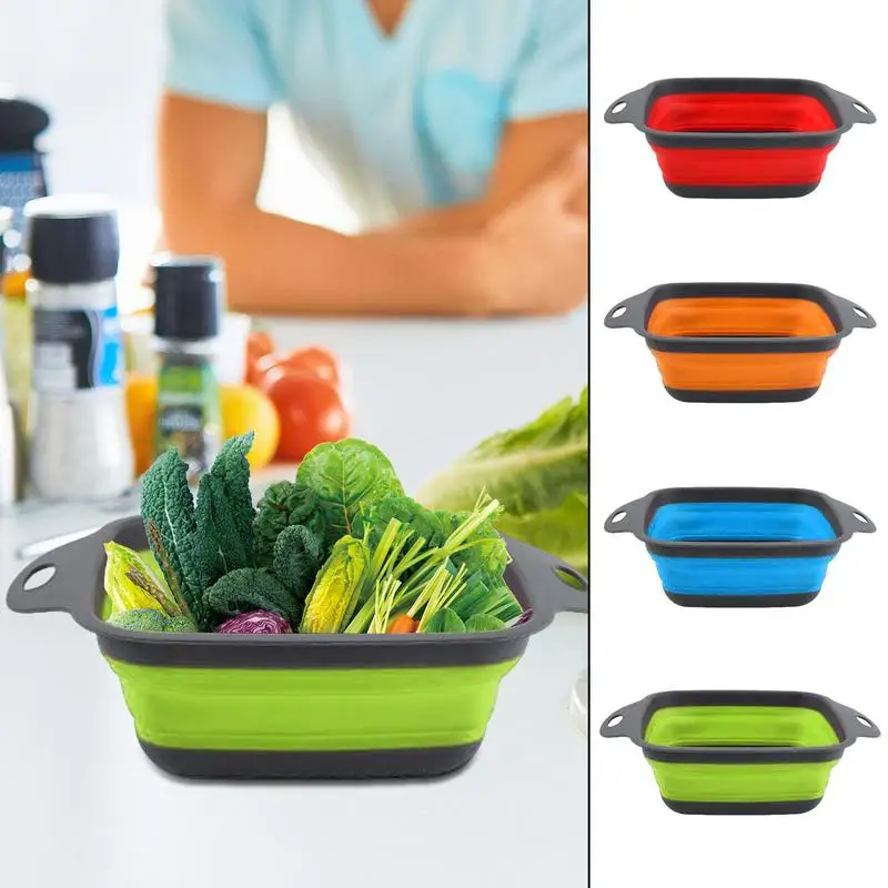 

Collapsible Colander Strainer Space-Saving Vegetable Basket Set With Handle Silicone Kitchen Gadget For Fruits Pasta Kitchen