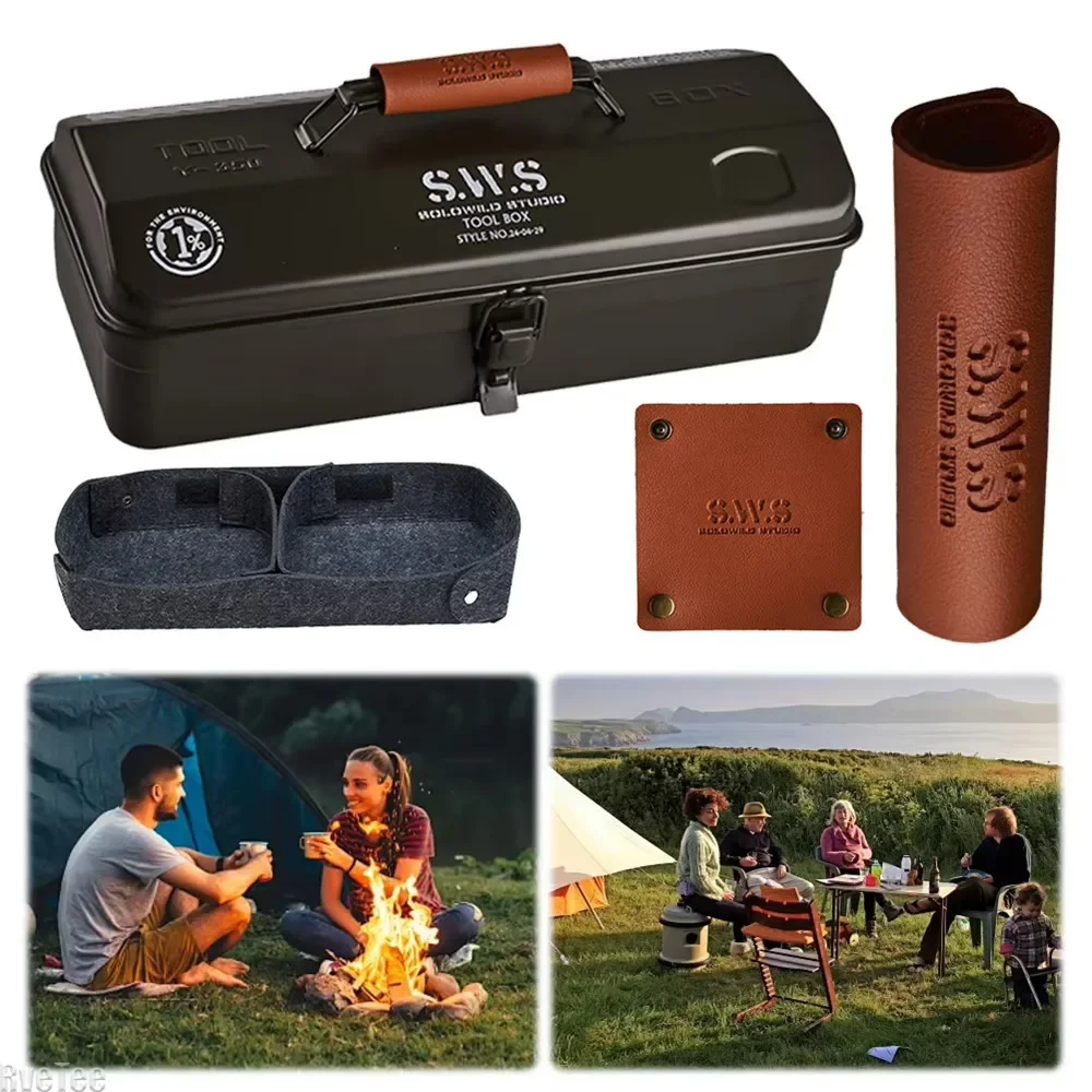 Camping Tool Storage Box with Handle Portable Carry Storage Box Anti-Slip Camping Toolbox Iron Box Camping Accessories 5