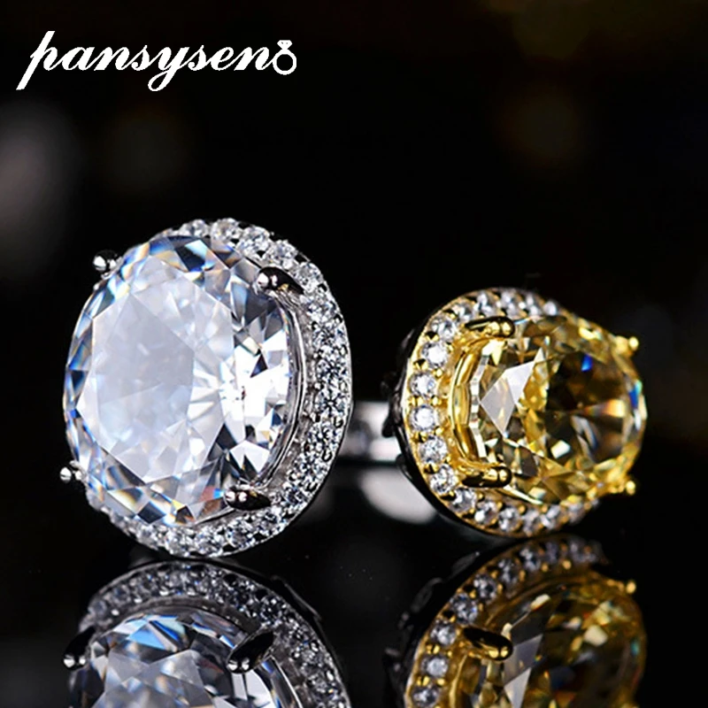 

PANSYSEN 100% 925 Sterling Silver 5CT Radiant Cut Citrine High Carbon Diamond Gemstone Engagement Party Open Ring Fine Jewelry