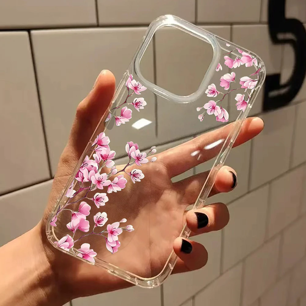 Pink Cherry Blossom Transparent Silicone Phone Case