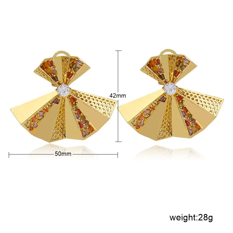 SUNNESA Italian 18k Gold Plated Earrings for Women Geometric Luxury Colorful Zircon Big African Clip Earrings Dubai Jewelry