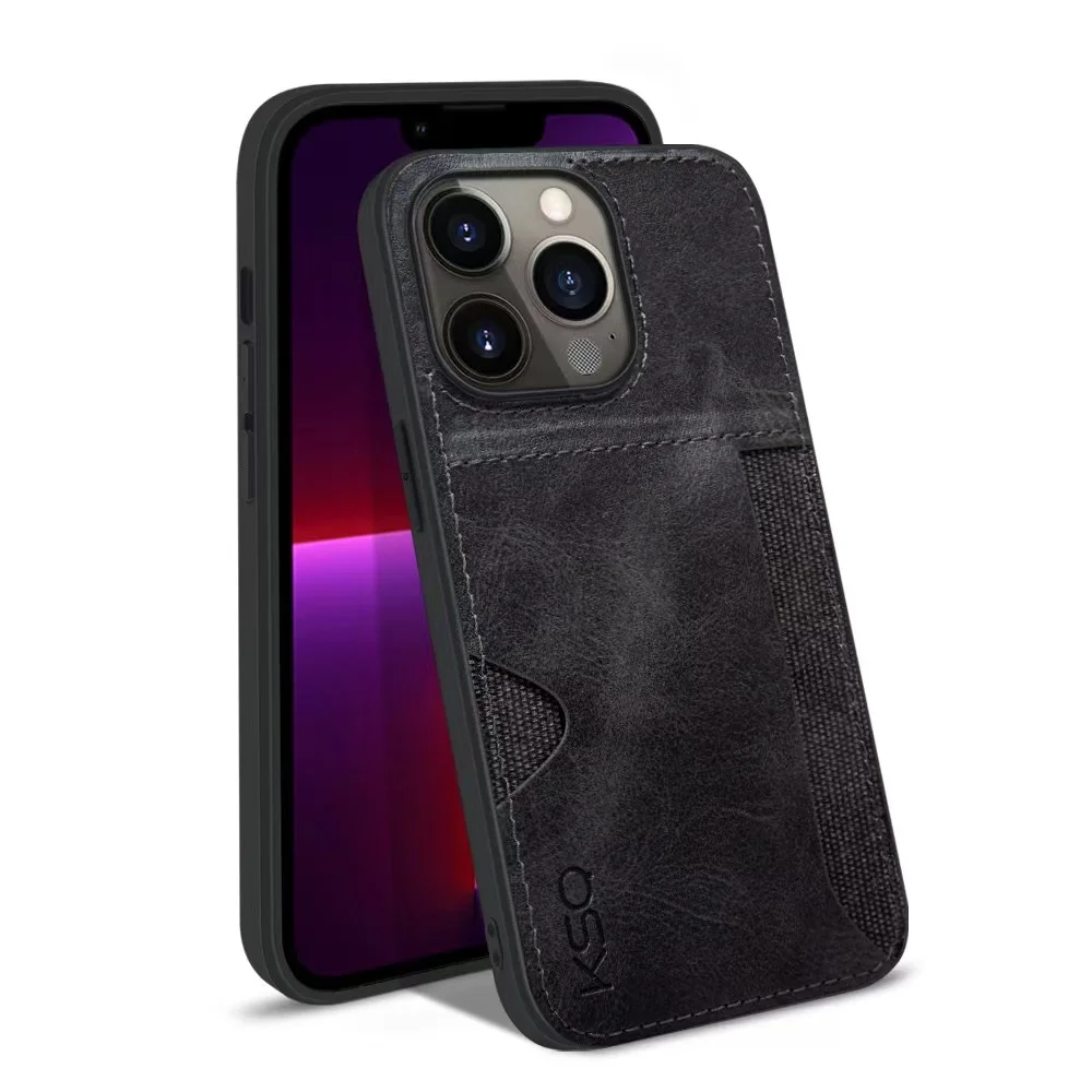 Luxury Cowhide Leather With Credit-Card Holder Phone Case For iPhone 11 12 Pro Max Soft Silicone Back Cover For iPhone 13 14 Pro case for iphone 13 pro 