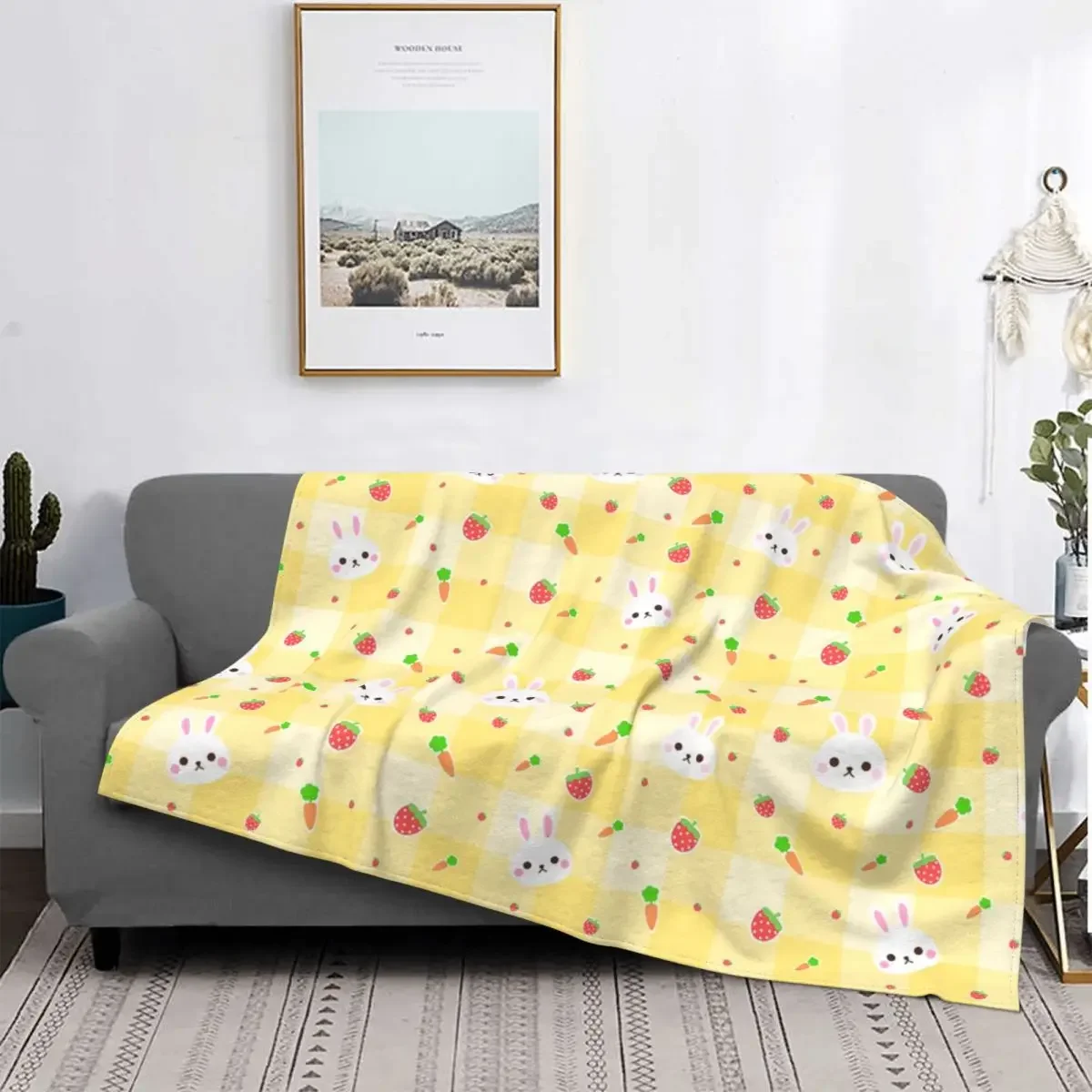 

Rabbit Pattern Blanket Coral Fleece Plush Spring Autumn Carrot Animal Breathable Warm Throw Blankets for Bed Car Bedding Throws